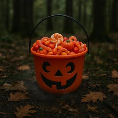 Halloween Süßigkeiteneimer Orange Hart 14cm Kürbiskopfmuster für Kinder Trick Or Treat