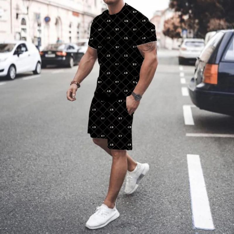Y2k Summer Street Men's Daily Casual Fashion Loose Comfort Short Sleeve Outdoor Trend Sports Shorts Novelty Stripe Printing