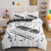 Piano Keys King Queen Duvet Cover 3D Cartoon Musical Notes Bedding Set For Kids Teens Adult Fashion Music Polyester Quilt Cover