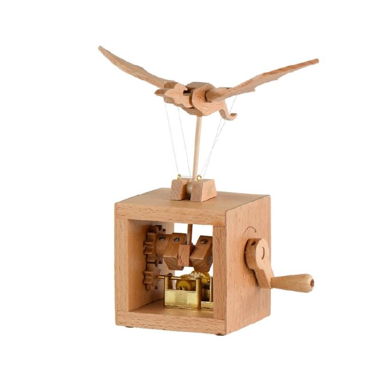 Sophisticated Wood Music Box with Hand Cranked Movement Cartoon Animal Figurine Musical Desktop Ornament for Collectors