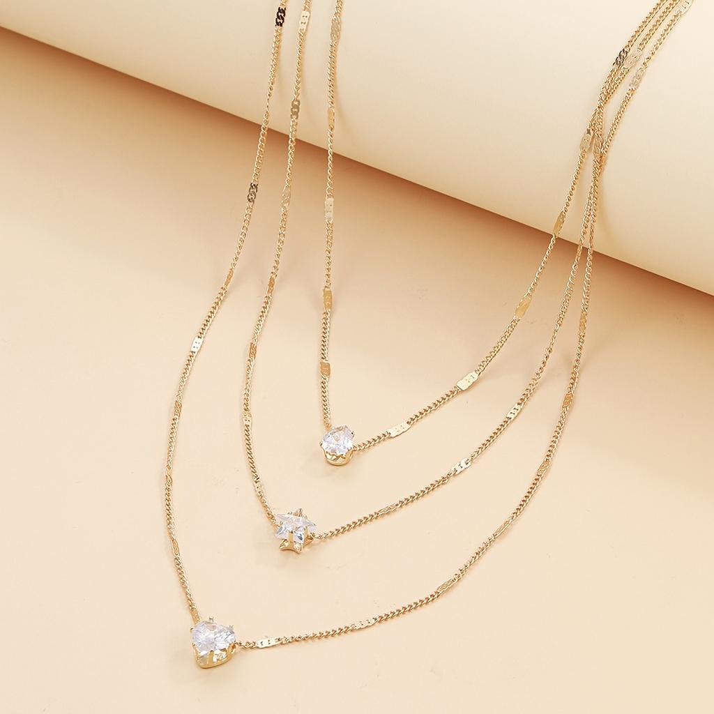 1pc Women'S Simple Multilayer Star Love Water Drop Rhinestone Pendant Necklace Clavicle Chain Jewelry For Women