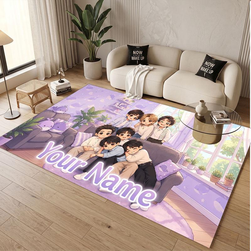 Custom Name Crystal Velvet Rug,BTS Comfortable Anti Slip Floor Mat For Room Decoration