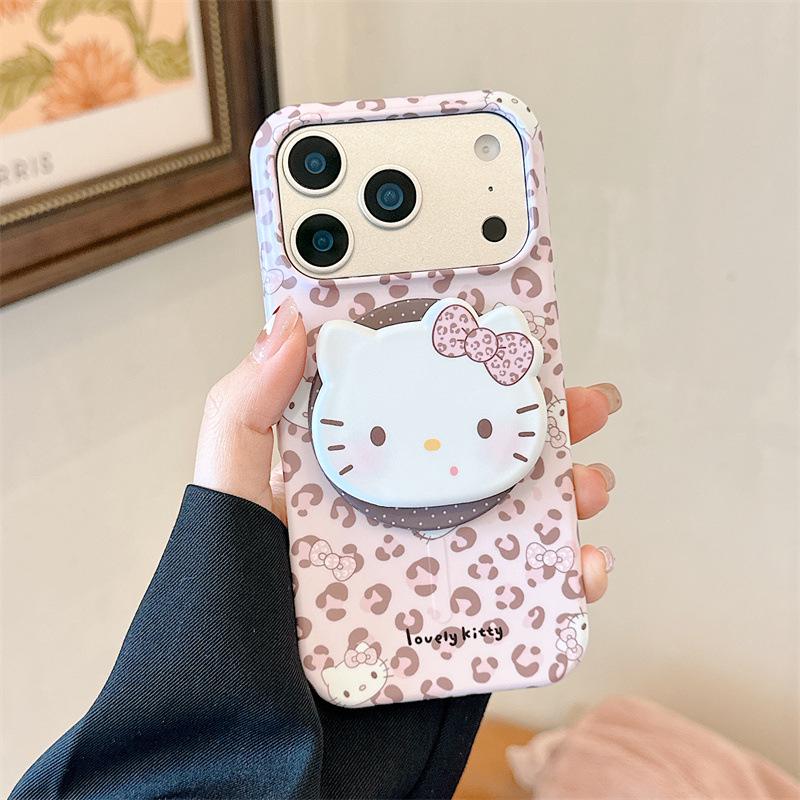 Pink Leopard Cat Magnetic Stand Case for iPhone 17/16 Pro Max/15 Pro