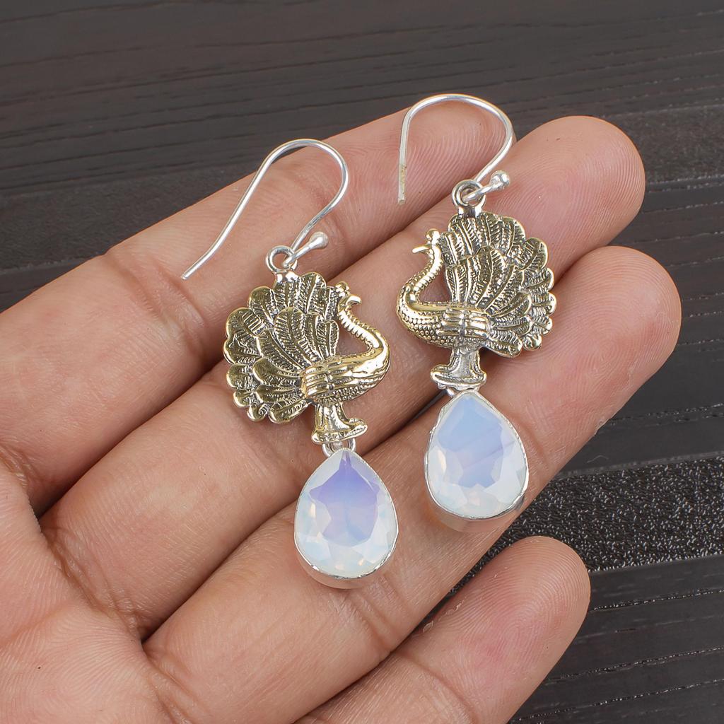 Mléčný opál 925 Ryzí stříbro Náušnice, Ručně vyráběné šperky s drahokamy, Dárky pro manželku Zbrusu nové náušnice