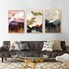 Alpine Flying Crane Abstract Posters and Prints Japanese Style Landscape Wall Art Canvas Painting Sun Bird Line Pictures Decor