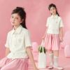 Girls' Embroidered Lace Short-Sleeve Shirt & Pants Set