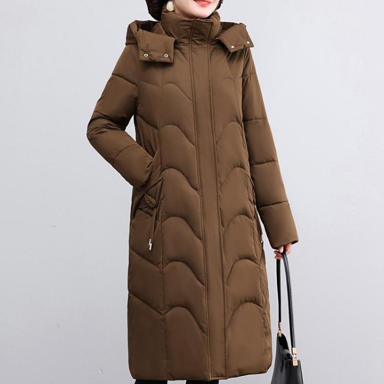 Elegant Middle Age Woman Winter Parkas Long Coat Hooded Overcoat Casual Thick Warm Lady Jackets
