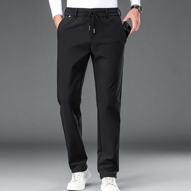 FengXun Men's Fleece-Lined Straight-Leg Casual Sports Pants