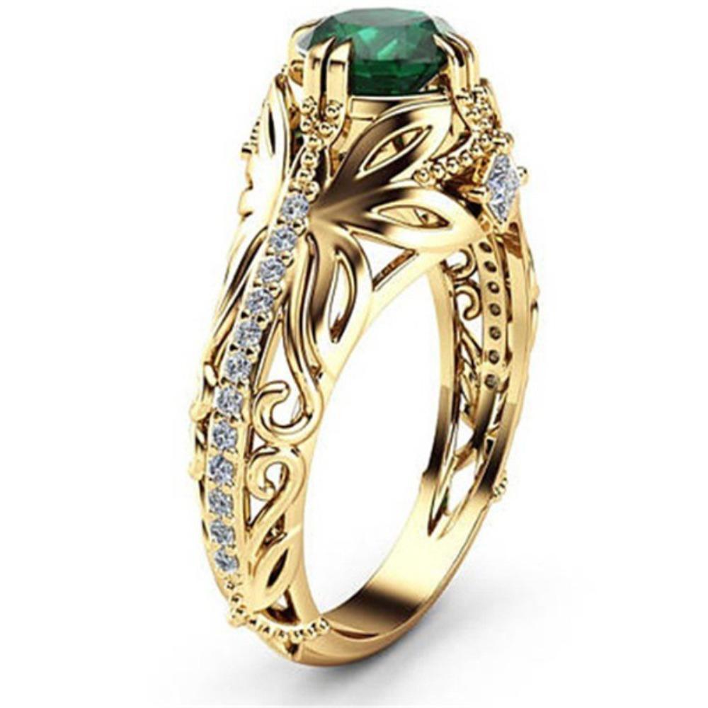 Emerald Plated 14k Gold Ring for Women Luxury Simulated Diamond Engagement Ring
