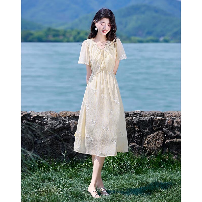 Elegant A-Line Short-Sleeve Mid-Length Dress
