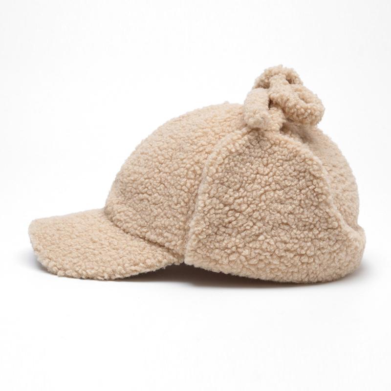 Baseballcaps i lammeull Varm lue Damepluss Ensfarget Høst Vinter Ørebeskyttelseslue