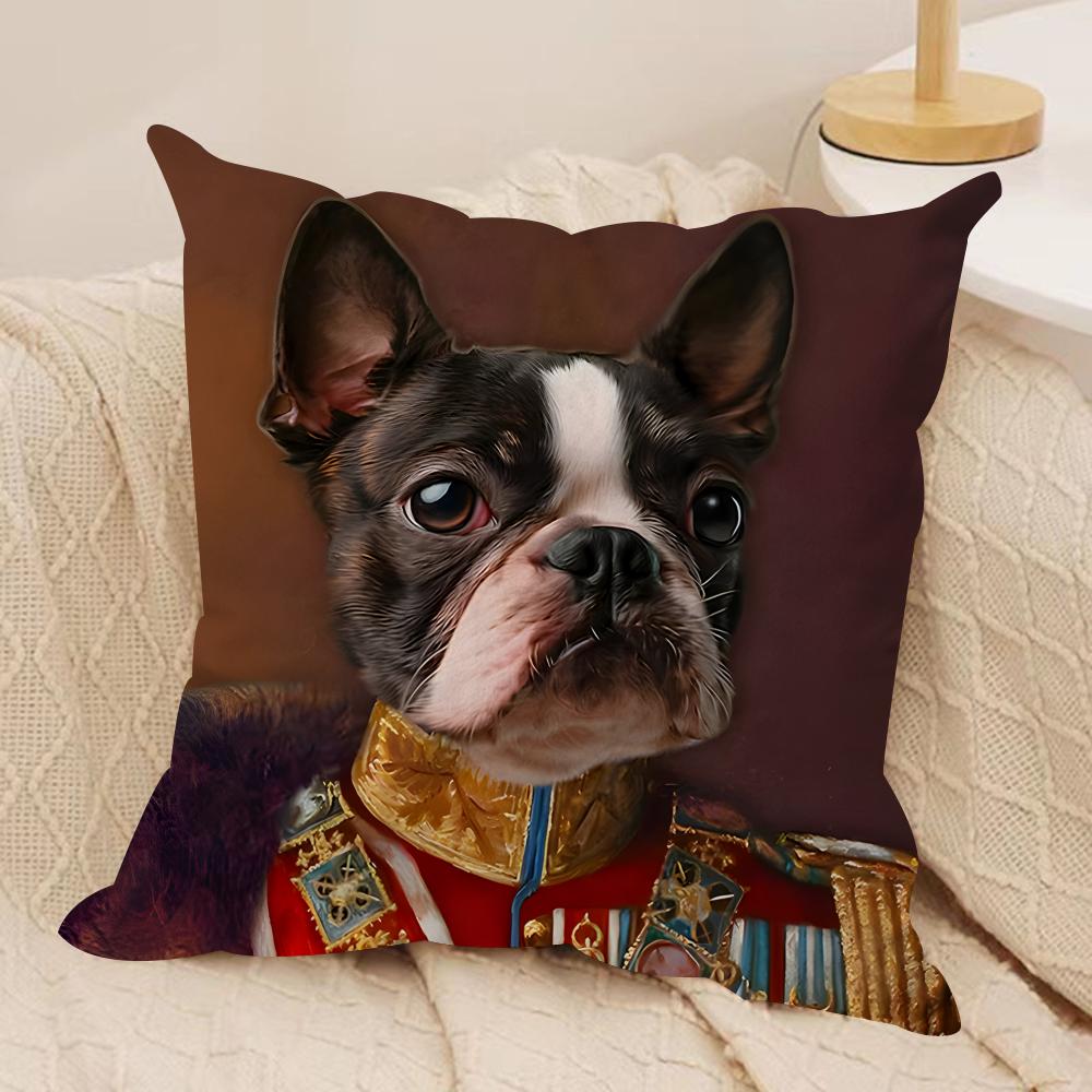 Renaissance Royal Dog Cushion Cover Silky Short Plush Invisible Zipper Dustproof Sofa Pillow Case for Home Decor