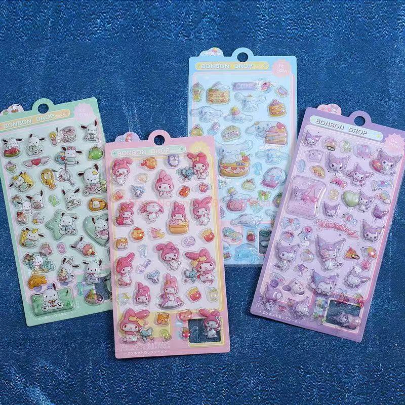 10pcs Kuromi Pochacco Cinnamoroll Cartoon Relief Fun Stickers 3d Stickers Cute Stereo Stickers Children Handmade Diy Accessories