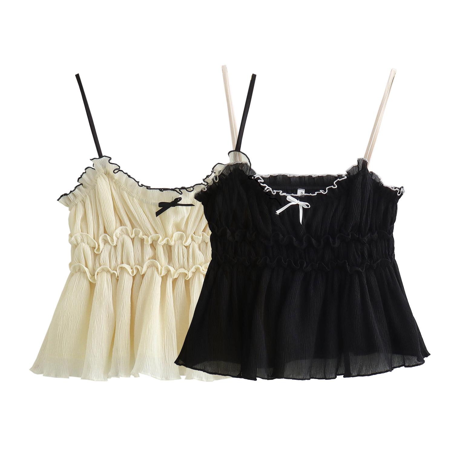 

2025 Spring/Autumn French Style Bow Textured Camisole Extra Small