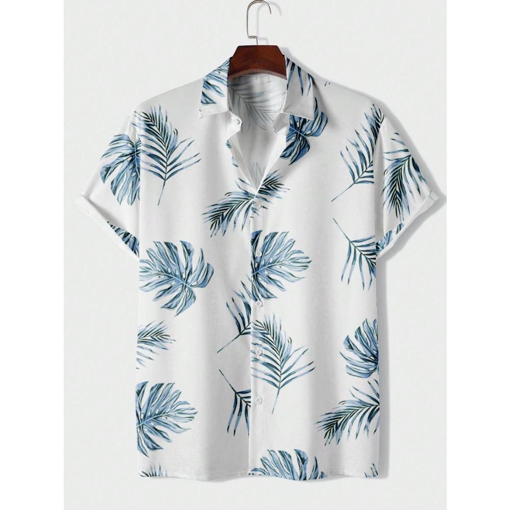 Hawaiian Color Coconut Tree Print Lapel Fashion Men's Shirt 2026 Men's Seaside Resort Casual Style Men's Short-sleeved Shirt
