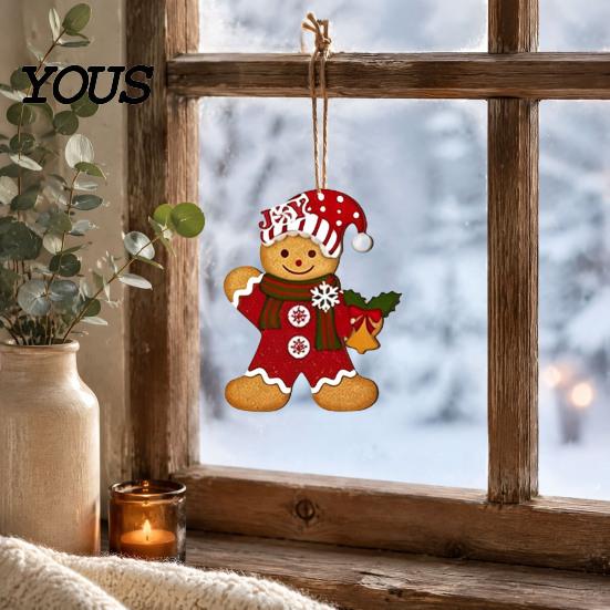 Holiday Scene Layout Accessories Gingerbread Man Wooden Pendant for Christmas Tree Decoration, Rustic Xmas Hanging Traditional Crafts Ornaments