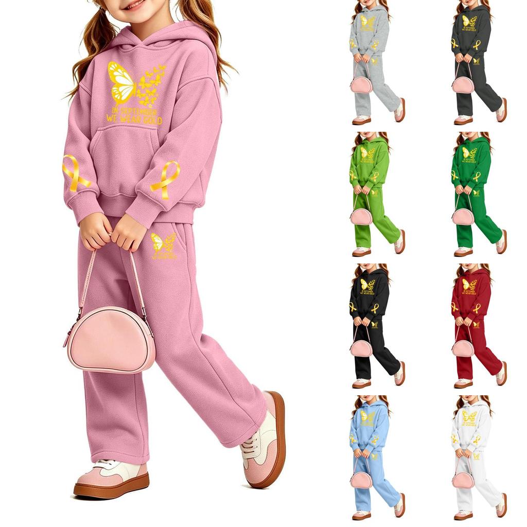 Girls' Printed Hoodie and Sweatpants Set, 2-Piece Casual Outfit for Everyday Wear