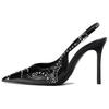 Cracked Leather Studded Slingback High Heel Pumps Black Womens 1320551038