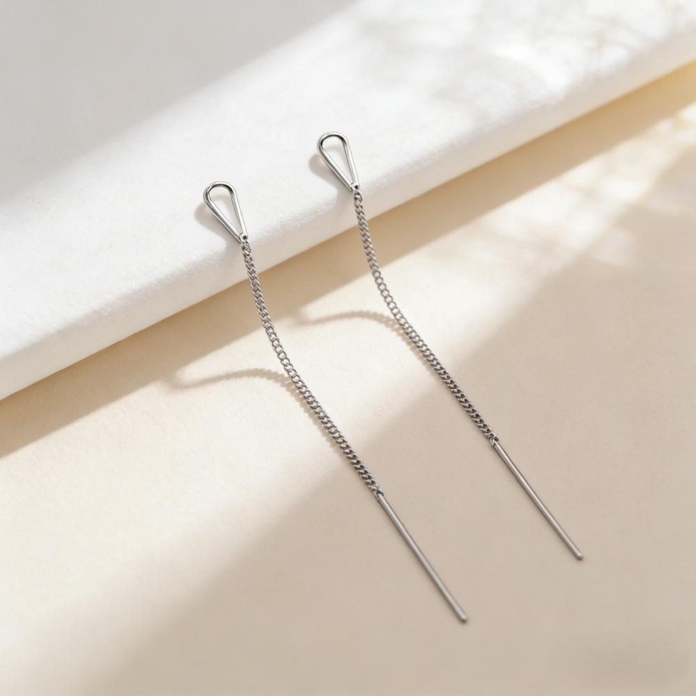 925 Sterling Silver Earrings Drop Long Needle Earrings Ladies Fashion Simple Birthday Party Wedding Anniversary Jewelry Gift