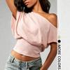 Damen Sommer Damen Neues T-Shirt, Kurzarm Europäisch und Amerikanisch Off-Shoulder Kurz Einfarbiges Oberteil