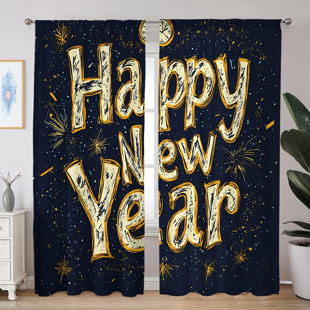 

2 шт. Классические часы с воздушными шарами и фейерверками на Новый год, цифровые шторы с цветочным принтом для гостиной, спальни, кабинета, столовой 100W130H(CM)&Rod Pocket