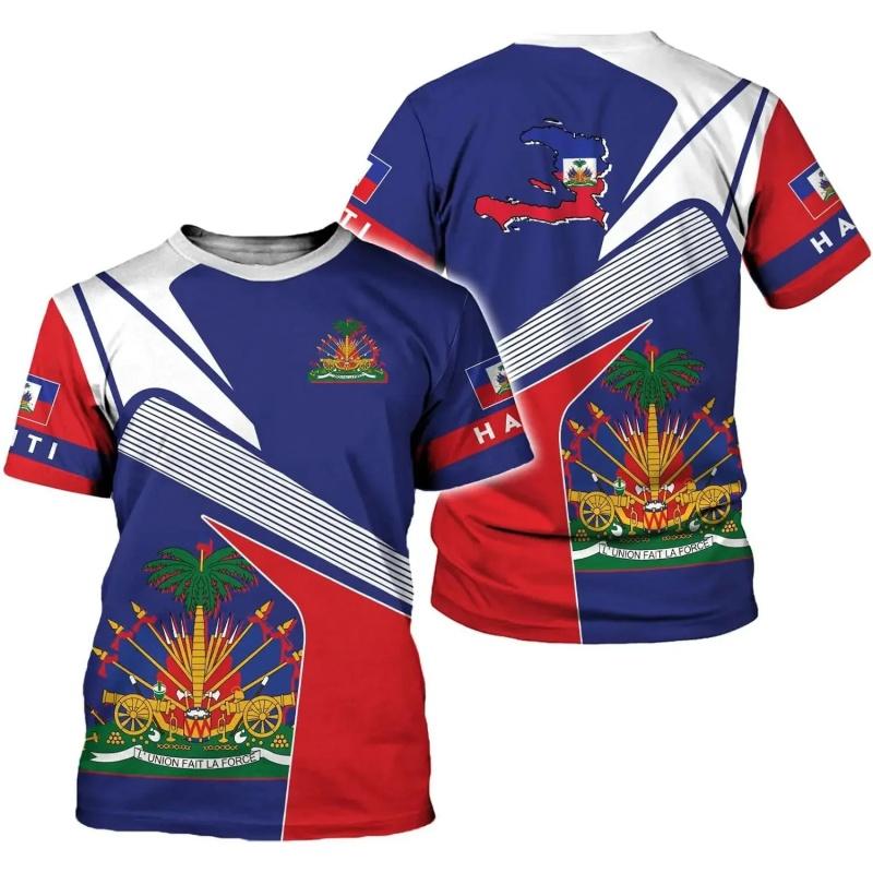

Haiti National Emblem Pattern T-Shirt For Men Haitian Flag 3D Printed Tees Casual Loose T Shirts Round Neck Tops Short Sleeves 6XL
