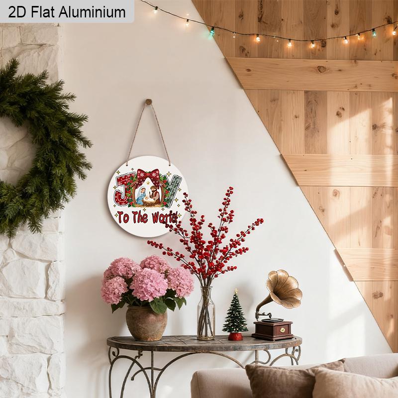 2D Flat Aluminium Nativity Christmas Sign with Joy To The World - Navidad Decorative Sign & Plaque - Ideal for Wall Decoration - Home Hanging Decor