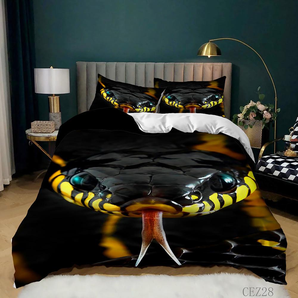 Snake Duvet Cover Set 3D Python Polyester Comforter Cover Reptile Tropical Theme Quilt Cover For Kid Boy Girl Bedroom Full Size