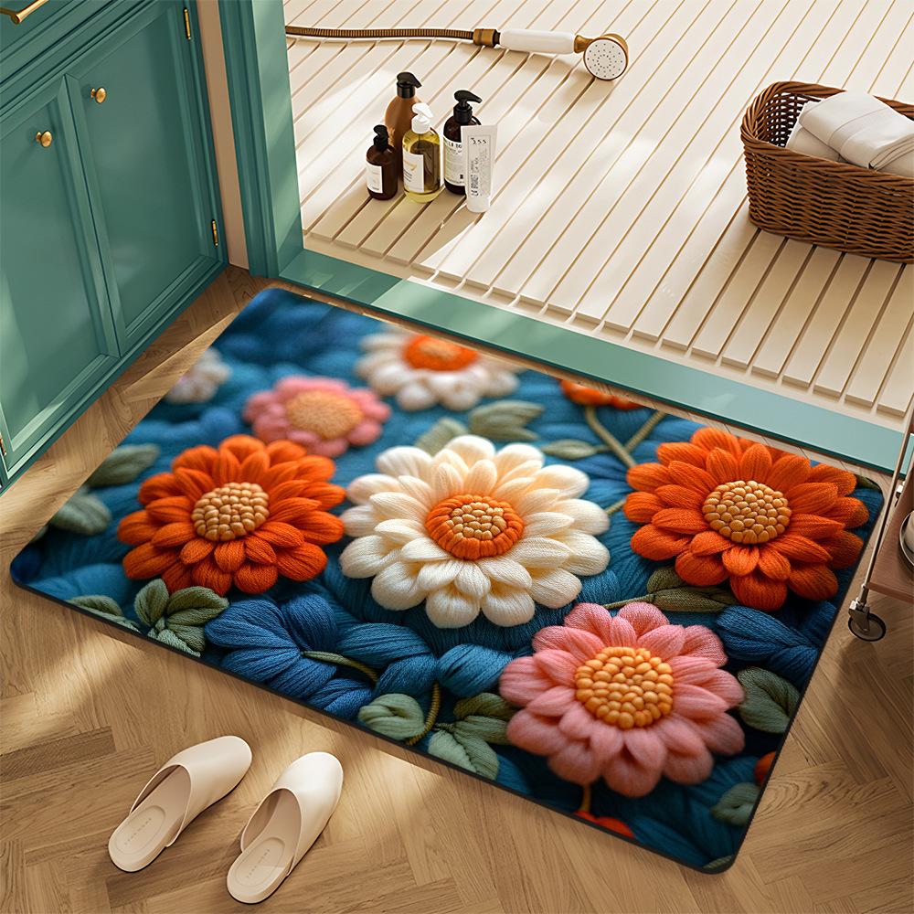Florale Sukkulente 3D Geprägt Rustikal HOME Fußmatte Weich Saugfähig Rutschfest Teppich für Badezimmer Eingangsbereich Heimdekoration