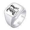Engrave Custom A-Z Initial Picture Rings for Men, Stainless Steel Male Signet Ring, High Polished Finger Jewelry Gift Father Day