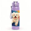 1PC White Puppy Color Splash Art 750ml Color Plastic Sports Water Bottle Leakproof Flip Straw Lid For Sports Office Home Use