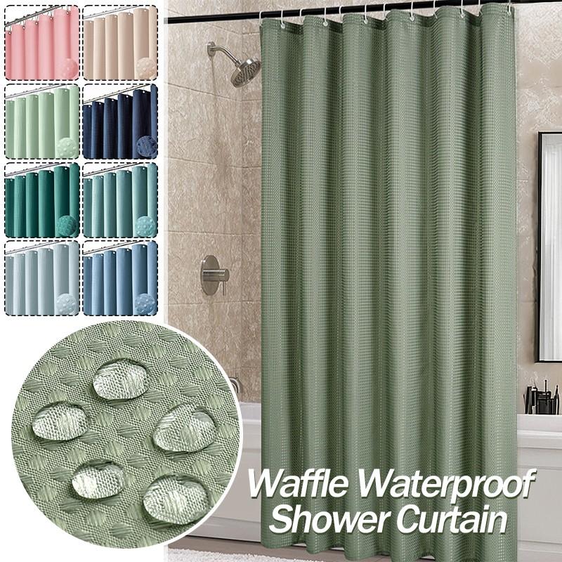 1pc Waterproof Shower Curtain Plain Waffle Mildew-proof Shower Curtain Bathroom Partition Curtain Home Living Room Decoration