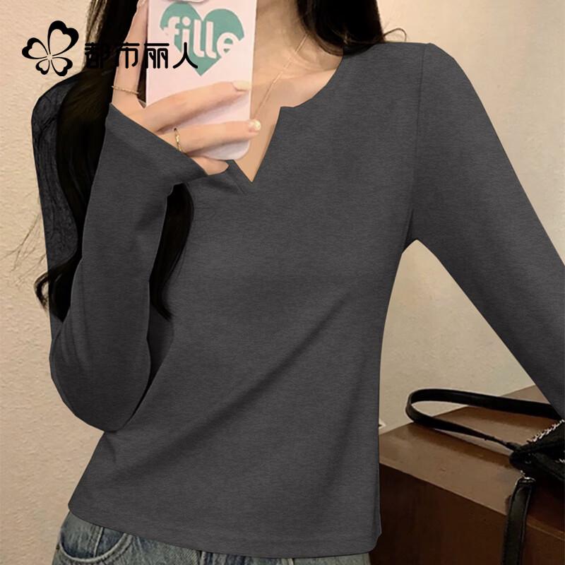 Women s Slim Fit V-Neck Long Sleeve Knit T-Shirt L