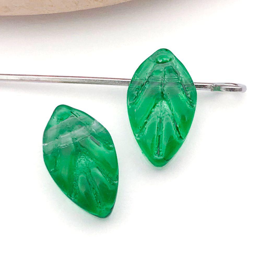 Set of 20 Green Transparent Faux Glass Leaf Pendants for DIY Bracelets, Necklaces, and Video Accessories.