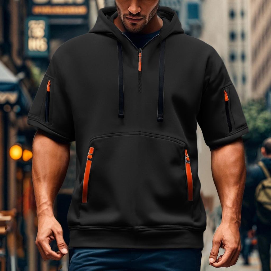 Men's Short-sleeved Casual Hooded Short-sleeved Pullover