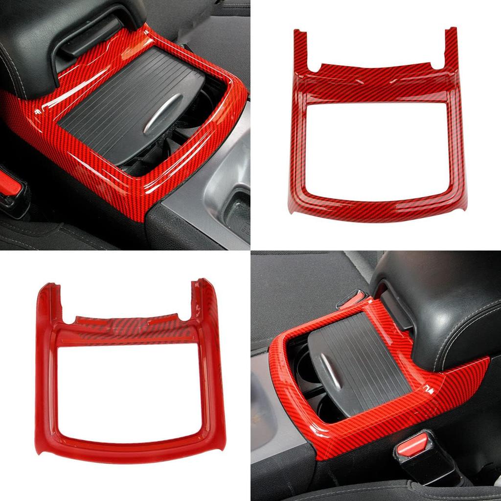 Kohlefaser Becherhalter Abdeckung Zierleiste Dekor Aufkleber für Dodge Charger 2015-2021/ Chrysler 300 2015-2021 rot