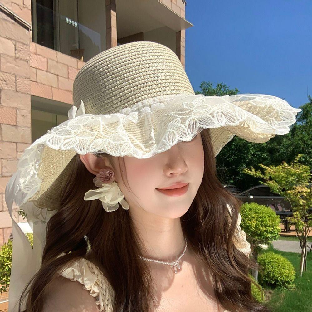 Flower Sun Hat Big Bowknot Sun Protection Hat Lolita Straw Hat Or Women