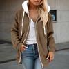 Women's Fuzzy Fleece Jacket Hooded Color Block Patchwork Lady Cardigan Coat Outerwear With Pockets And Ears