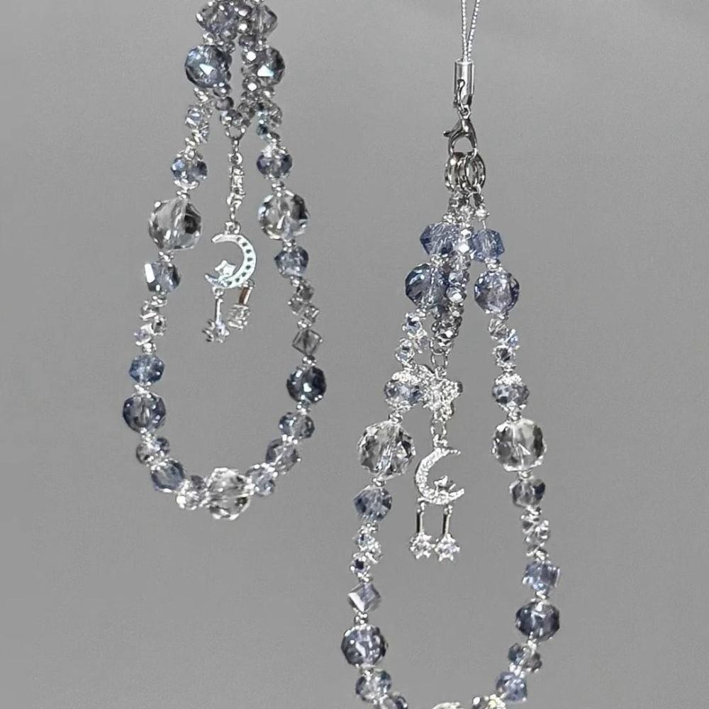 Ice Transparent Phone Wrist Strap Bracelet Rhinestone Beaded Pendant Keychain  Bag