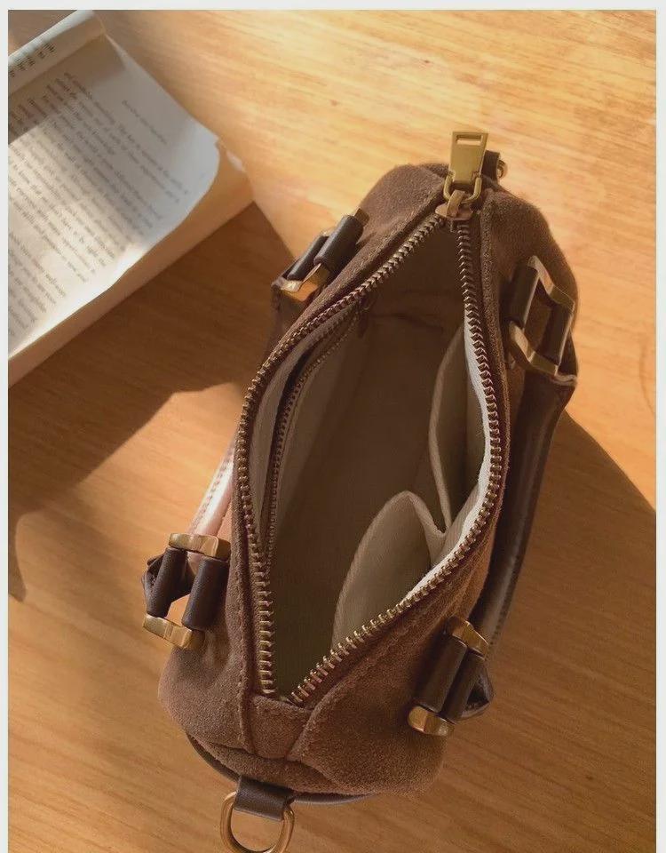 Autumn/Winter Retro Suede Boston Pillow Bag: Versatile Single-Shoulder Crossbody