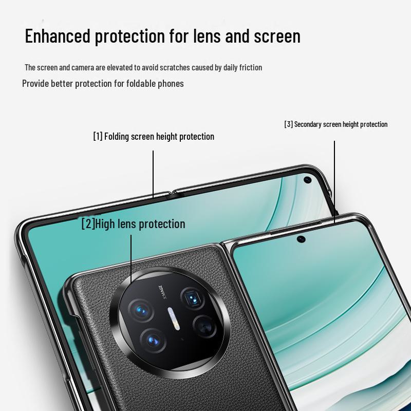 Official Electroplated Genuine Leather Huawei MateX5 Folding Screen Phone Case, Anti-Fall Protection