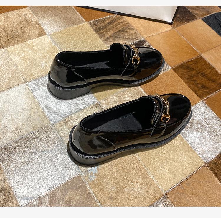 Women's 2025 British Style Black Leather Loafers: Autumn Flat-Toe Work Shoes