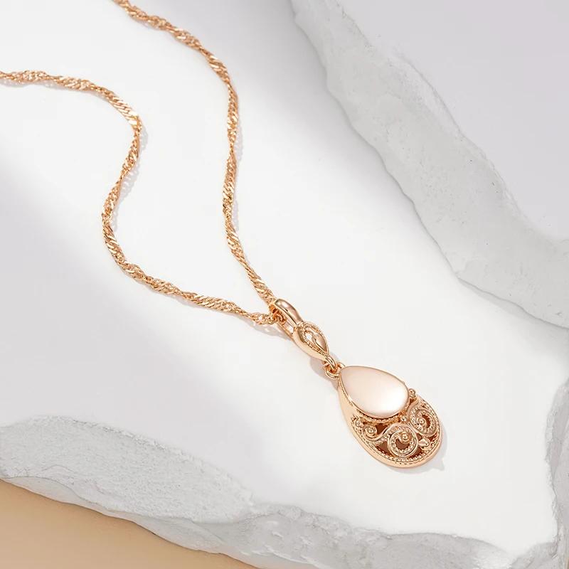 Glossy  Rose Gold Color Pendant Necklaces For Women Simple Water Drop High Quality Ethnic Bride Daily Jewelry