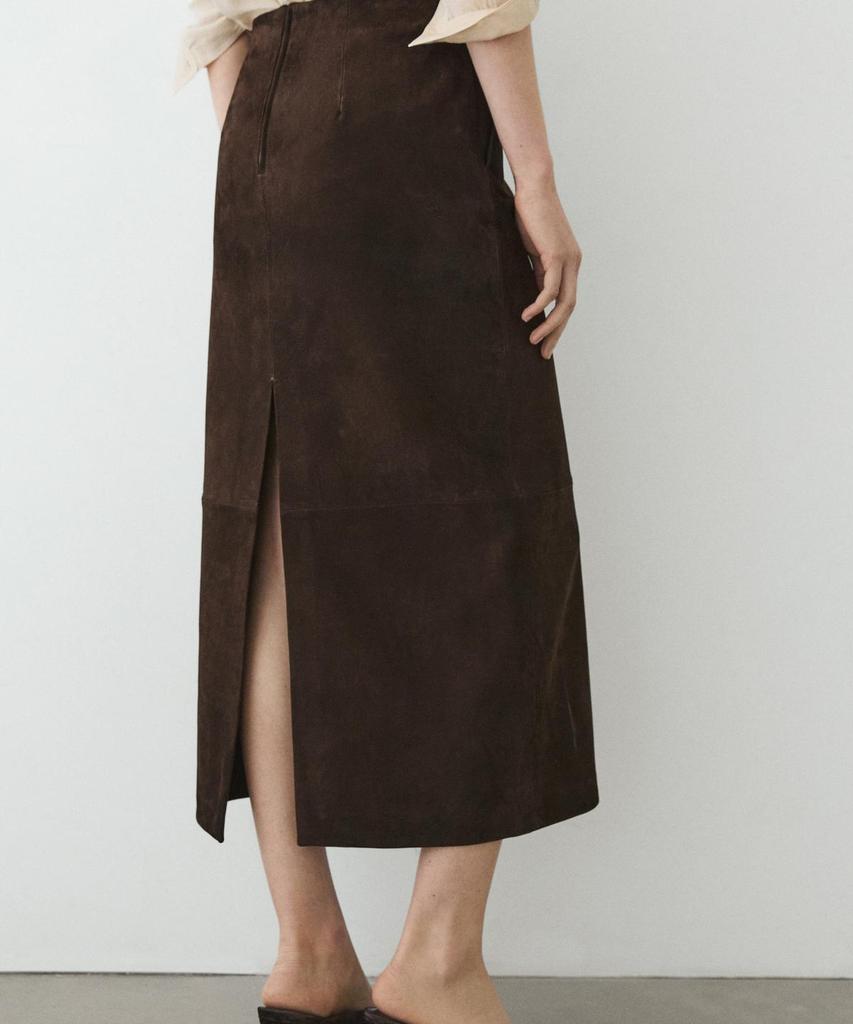 Masimodutti Straight Nubuck Leather Midi Skirt