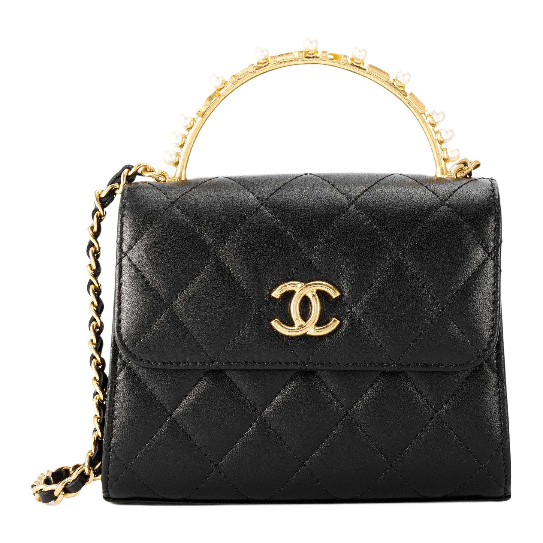 

Chanel 23b Сумка Kelly з перламутровою ручкою Шкіряний ланцюжок Ромбоподібний візерунок Овеча шкіра Маленька квадратна сумка Одноплечова сумка-месенджер Жіноча Чорна Box(Basic Set+Box) чорний