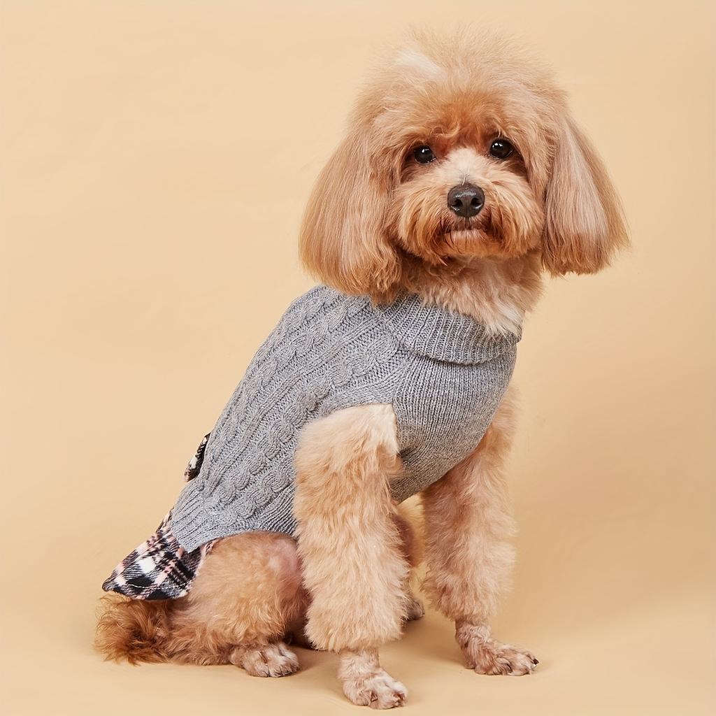 Hunde Pullover Kleid für kleine Hunde mit Fliege Rollkragen Gestricktes Hunde Kleid Haustier Hund Winterkleidung Warmer Pullover für Yorkies Chihua