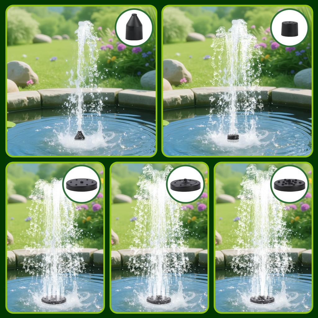 2.5W 5V Separated Solar Water Fountain Pump Kit with 5 Spray Nozzles Outdoor Water Feature for Bird Bath Small Pond Garden Decoration