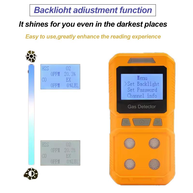 Handheld Portable High Precision 4-in-1 Gas Detector - Combustible & Toxic Hazardous Gas Meter O2 CO H2S Analyzer Rechargeable