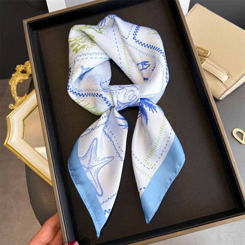 Art commuter style simulation silk printing silk scarf square scarf high-end shawl sunscreen neck small square scarf headscarf scarf