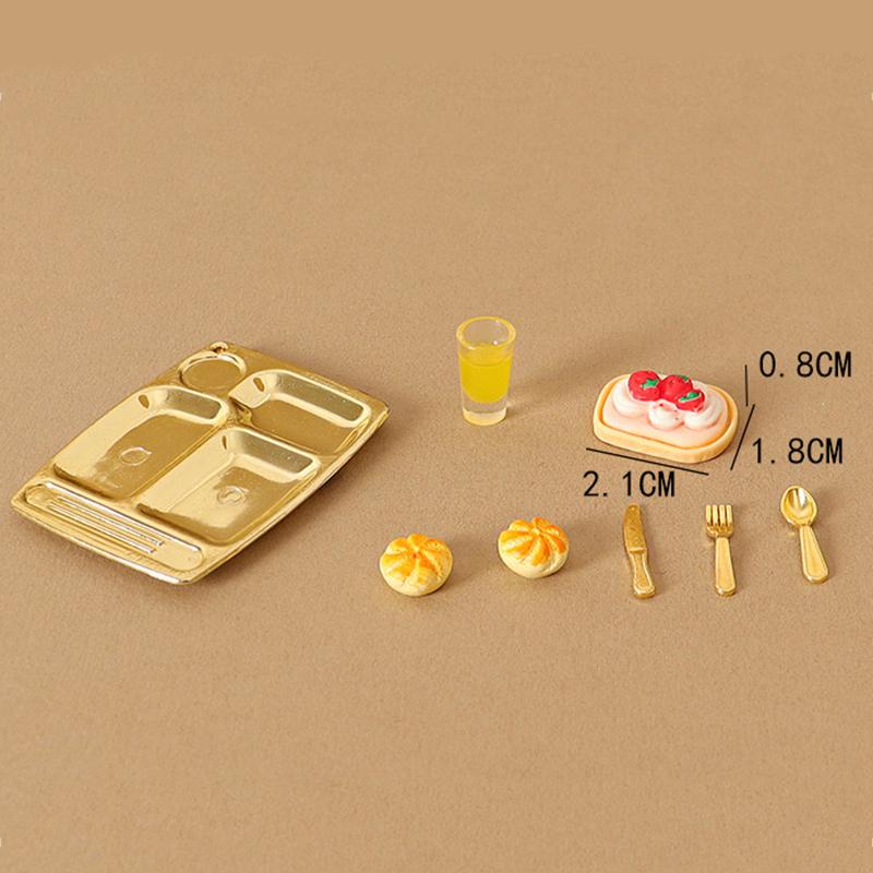 1/12 Dollhouse Mini Bread Hamburger Juice Set Dollhouse Simulation Breakfast Food Decor Dolls House Kitchen Pretend Play Toys